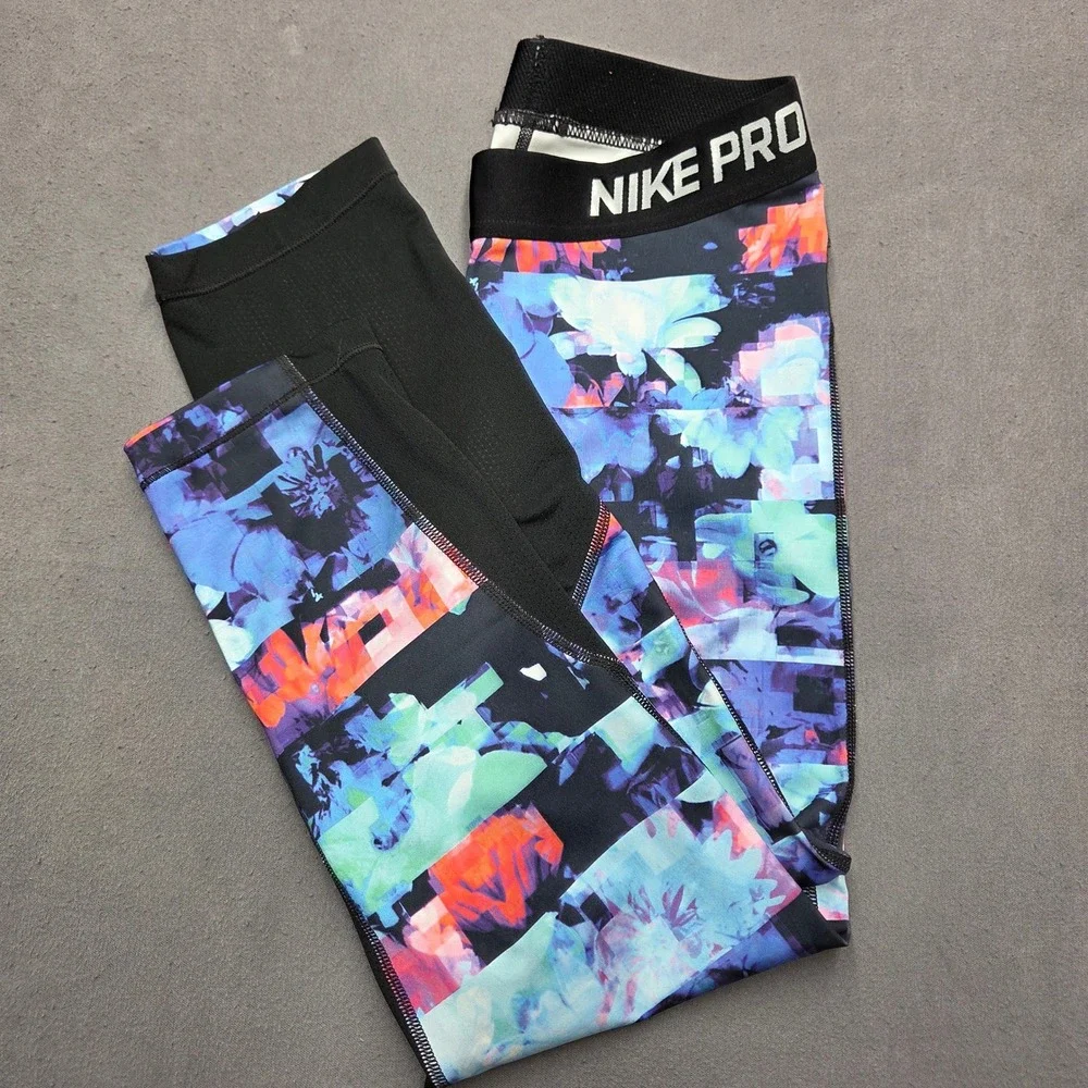 Nike Pro Dri-FIT Women's Small Training Tights Multi Color Floral Mesh
